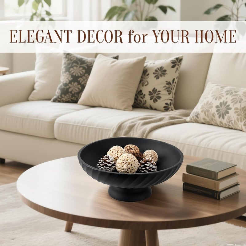 Deobath Large Resin Pedestal Decorative Bowl - Modern Fruit Bowl for Kitchen Counter - Handicraft Bowls for Home Decor - Key Bowl for Entry Table,Matte Black - Image 2